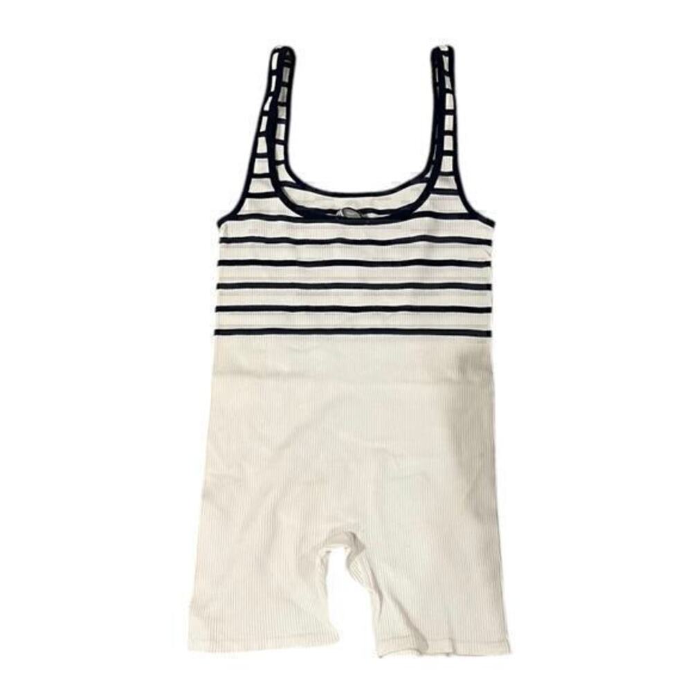 C8 ZARA ribbed seamless nautical romper sailorcore white navy blue stripe NWOT S